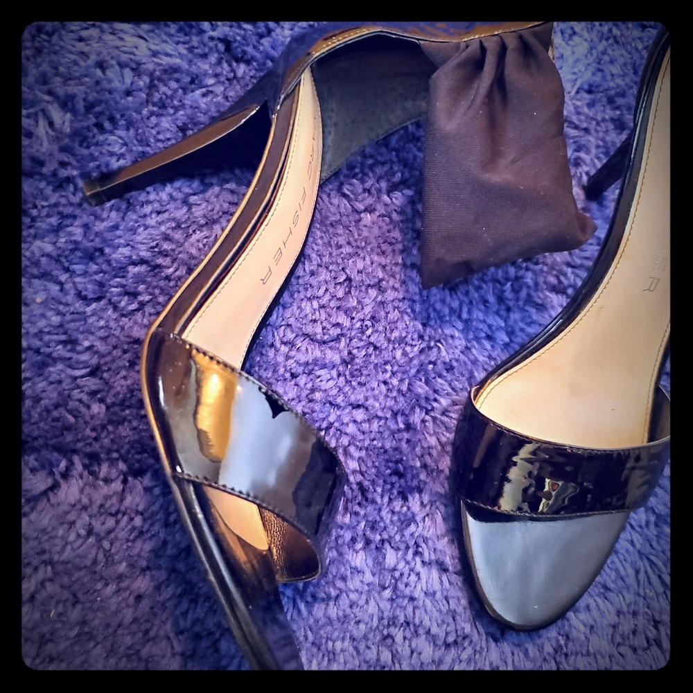 Marc Fisher Black Multi Patent Sandals